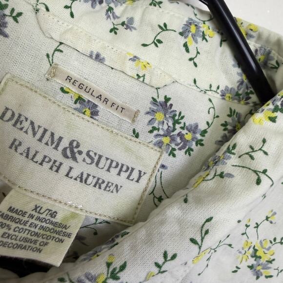 Denim & Supply Ralph Lauren Shirt Mens XL White Button Up Floral Cottagecore - Picture 10 of 10